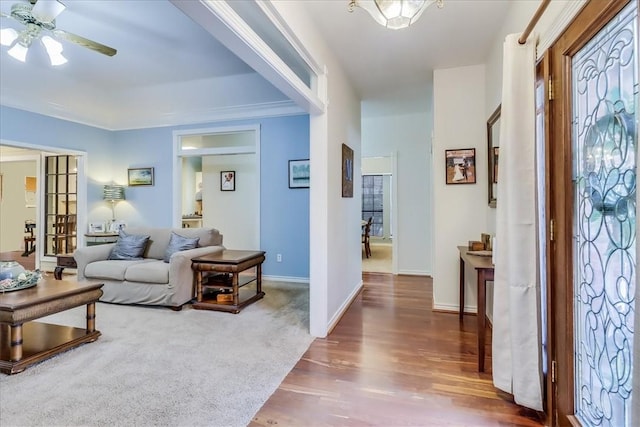 7430 Bourget Dr, Corpus Christi, TX 78413 - entryway featuring wood finished floors and ceiling fan