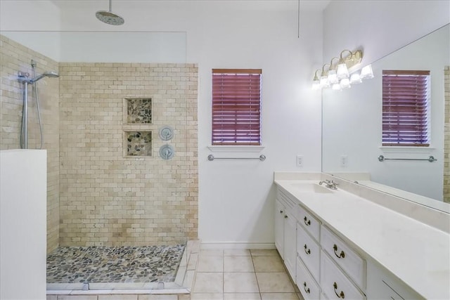 7430 Bourget Dr, Corpus Christi, TX 78413 - full bath featuring vanity, walk in shower, and tile patterned floors