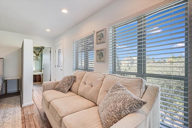 236 Dolphin Ln, Port Aransas, TX 78373 - living room featuring hardwood / wood-style flooring, recessed lighting, and baseboards