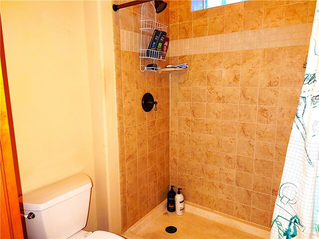 bathroom with a shower with curtain and toilet