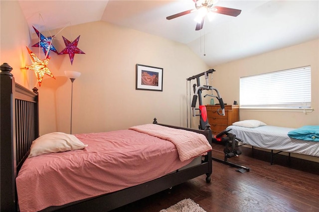 422 Poenisch Dr, Corpus Christi, TX 78412 - bedroom with lofted ceiling, wood finished floors, and a ceiling fan