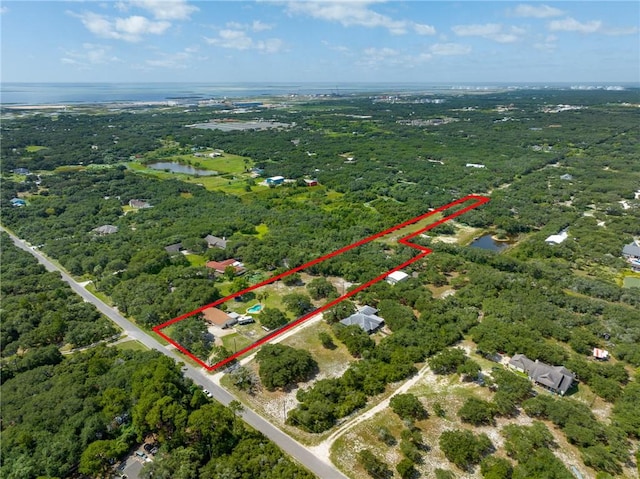 1689 Mooney Ln, Ingleside, TX 78362 - aerial view of property and surrounding area with a nearby body of water and property parcel outlined