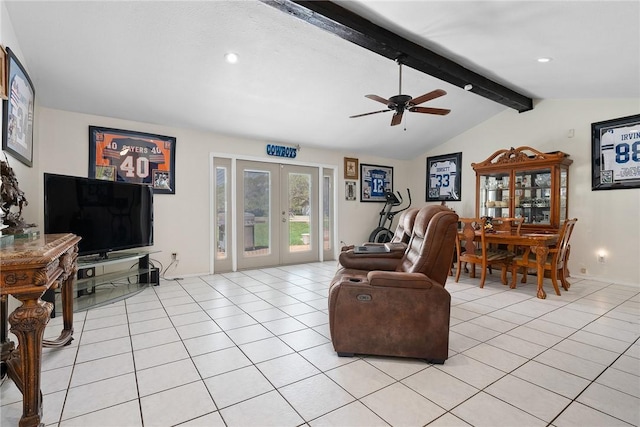 1689 Mooney Ln, Ingleside, TX 78362 - living area featuring french doors, light tile patterned flooring, a ceiling fan, and recessed lighting