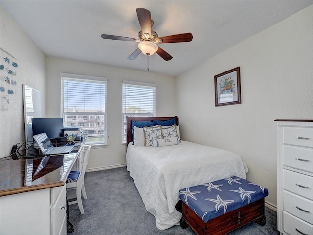 bedroom featuring carpet and a ceiling fan