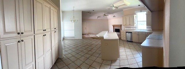 718 Broadway Blvd, Portland, TX 78374 - kitchen with dishwasher, light countertops, a kitchen island, and light tile patterned floors