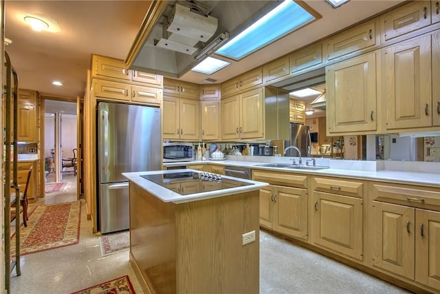 4500 Ocean Dr Unit 9A, Corpus Christi, TX 78412 - kitchen featuring stainless steel appliances, a kitchen island, and light brown cabinets