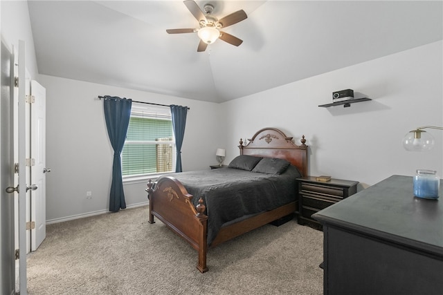 6734 Mikayla St, Corpus Christi, TX 78413 - bedroom featuring vaulted ceiling, light colored carpet, and ceiling fan