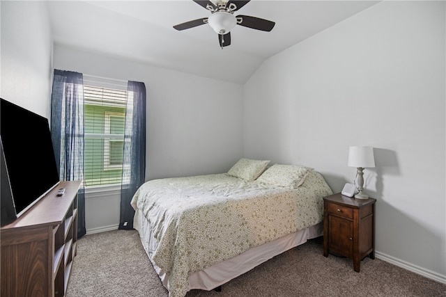 6734 Mikayla St, Corpus Christi, TX 78413 - bedroom with carpet floors, vaulted ceiling, and ceiling fan