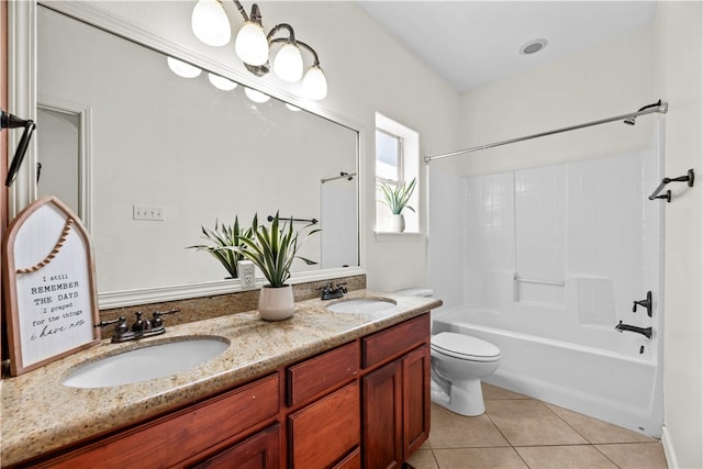 full bathroom with tile patterned floors, toilet, vanity, and tub / shower combination