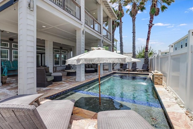 602 Banyan Beach Dr, Port Aransas, TX 78373 - view of swimming pool featuring a patio area, a fenced backyard, outdoor lounge area, and a gazebo