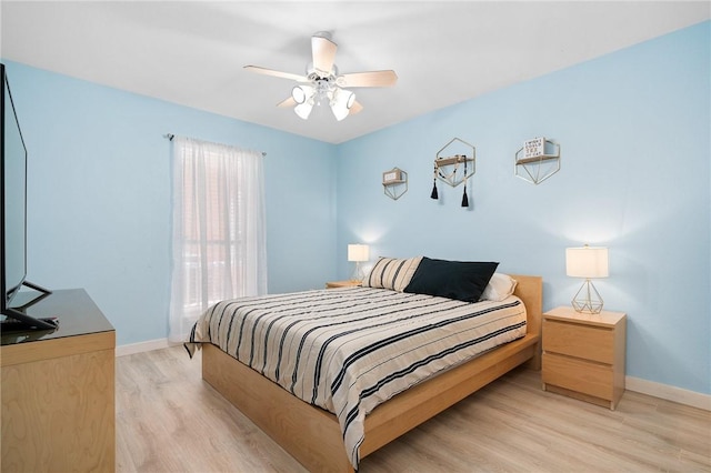 1025 Pompano Dr, Aransas Pass, TX 78336 - bedroom with light wood-style flooring and ceiling fan