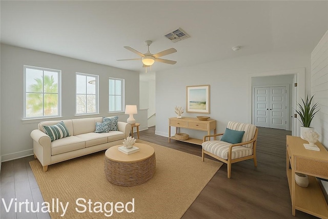 13741 Tajamar St, Corpus Christi, TX 78418 - living room featuring wood finished floors and a ceiling fan