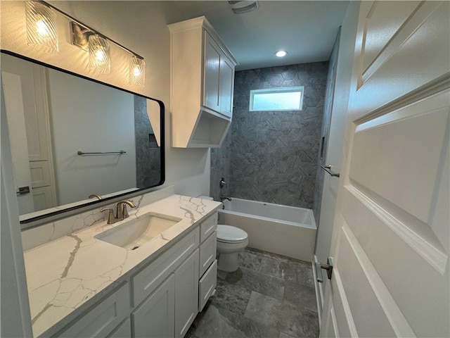 13741 Tajamar St, Corpus Christi, TX 78418 - bathroom featuring vanity, bathing tub / shower combination, and stone finish floors