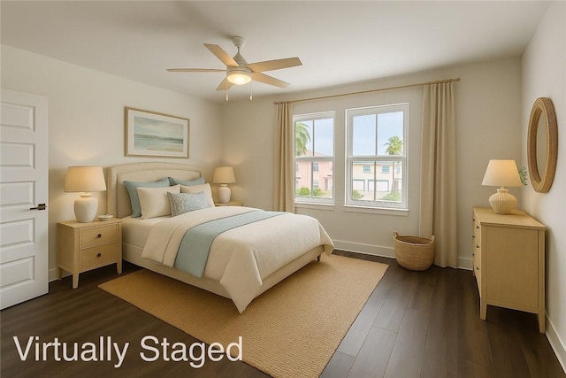 13741 Tajamar St, Corpus Christi, TX 78418 - bedroom featuring dark wood-style floors and a ceiling fan