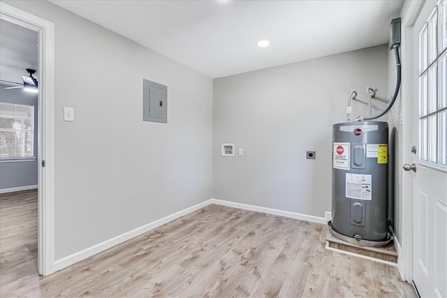 utility room featuring water heater and electric panel