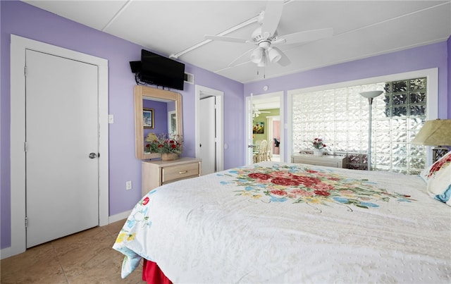 bedroom featuring ceiling fan