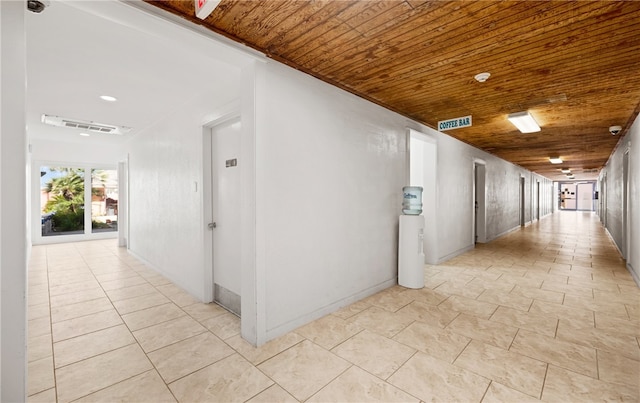 hallway featuring wood ceiling