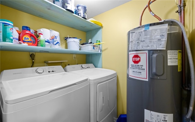 laundry room featuring washer and clothes dryer and electric water heater