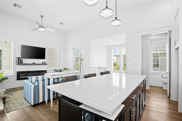 kitchen with a healthy amount of sunlight, visible vents, and wood finished floors