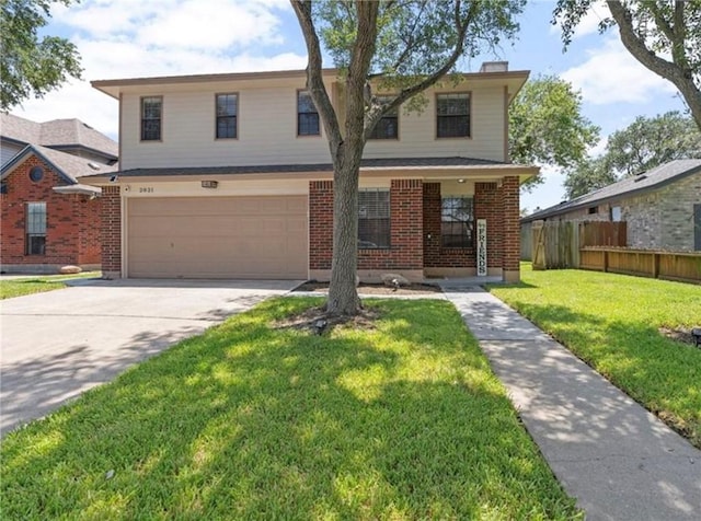 2821 Quebec Dr, Corpus Christi, TX 78414 - view of front of home with a garage, driveway, brick siding, and a chimney