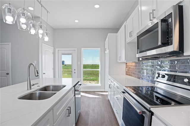 kitchen featuring white cabinets, stainless steel appliances, dark wood-type flooring, and sink