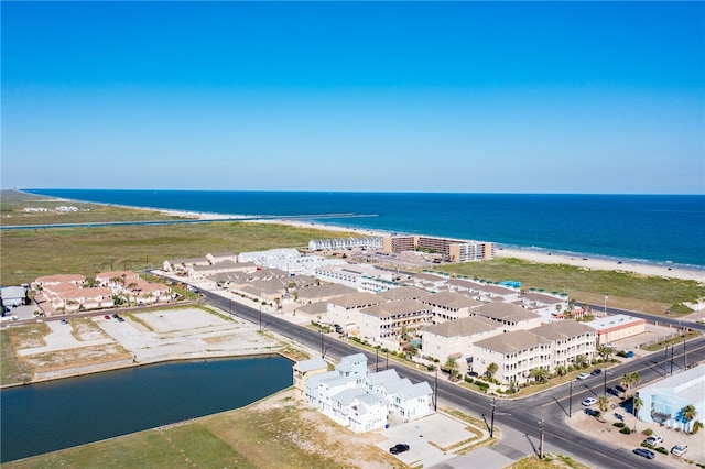 aerial view featuring a beach view and a water view