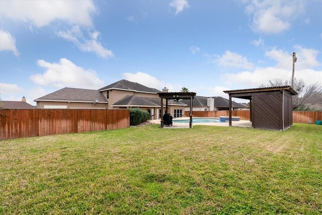 view of yard with a fenced backyard and a patio