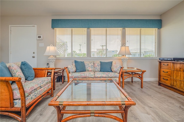 living room with light hardwood / wood-style flooring