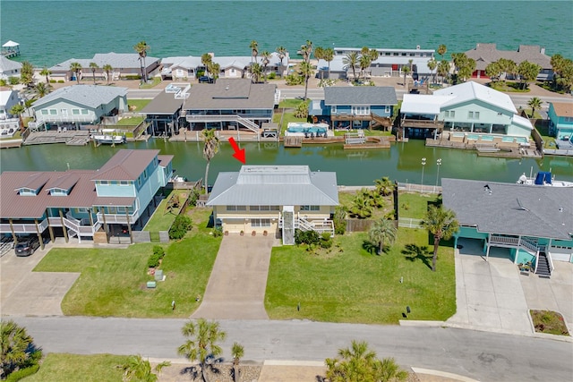 aerial view with a water view