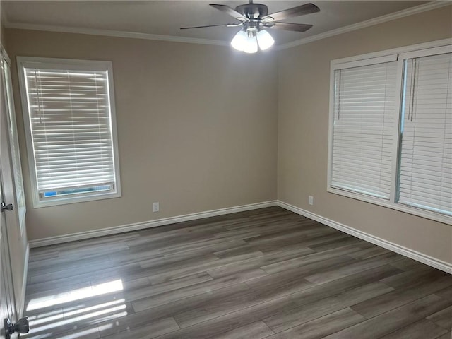 306 Circle Dr, Corpus Christi, TX 78412 - spare room featuring wood finished floors, ceiling fan, baseboards, and crown molding