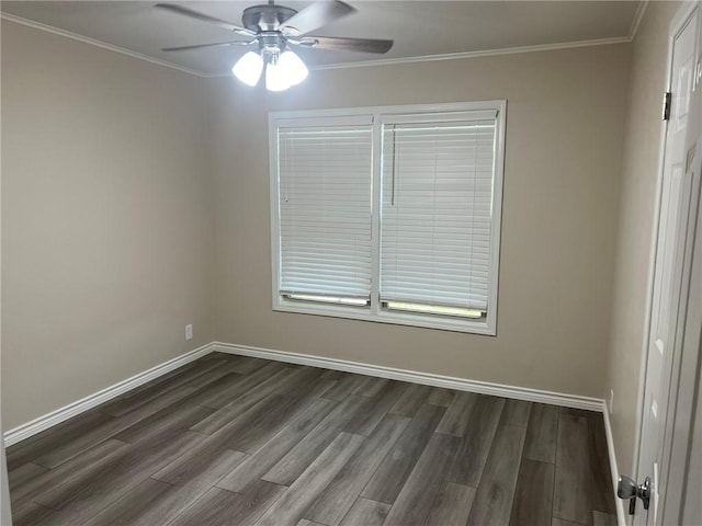 306 Circle Dr, Corpus Christi, TX 78412 - empty room with a ceiling fan, dark wood-style floors, baseboards, and crown molding