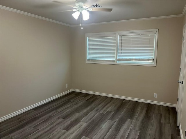 306 Circle Dr, Corpus Christi, TX 78412 - empty room featuring a ceiling fan, dark wood-style flooring, ornamental molding, and baseboards