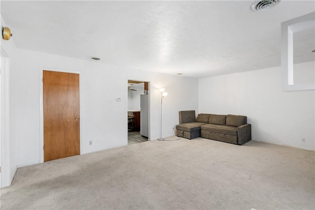 living room with light carpet