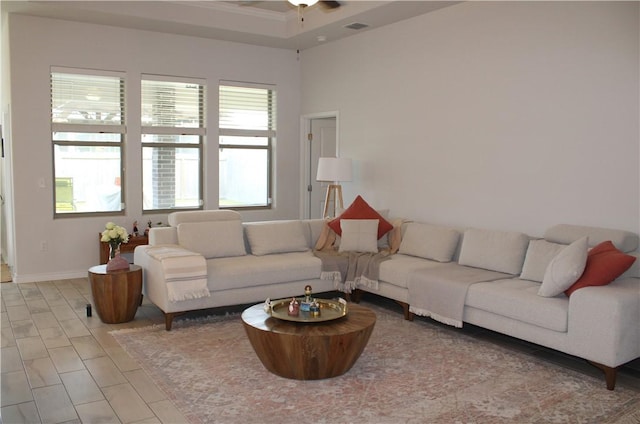 living room with ceiling fan