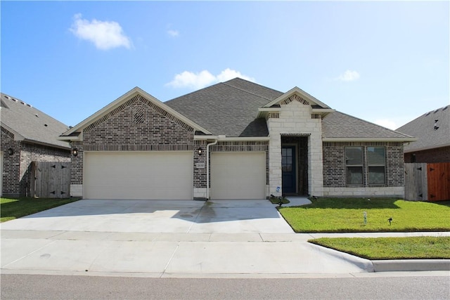 view of front facade with a garage and a front lawn