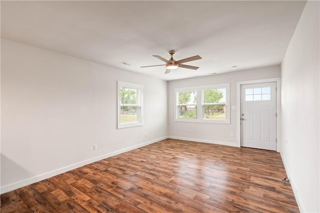 2914 Debra, Corpus Christi, TX 78418 - empty room featuring ceiling fan, dark wood finished floors, and baseboards