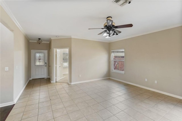 2046 Beckworth, Corpus Christi, TX 78410 - spare room with plenty of natural light, a ceiling fan, light tile patterned floors, ornamental molding, and baseboards