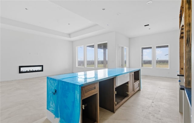 758 Buffalo Creek Dr, Corpus Christi, TX 78415 - kitchen featuring open floor plan, a kitchen island, and a raised ceiling