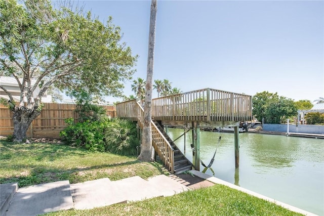 dock area with a deck with water view