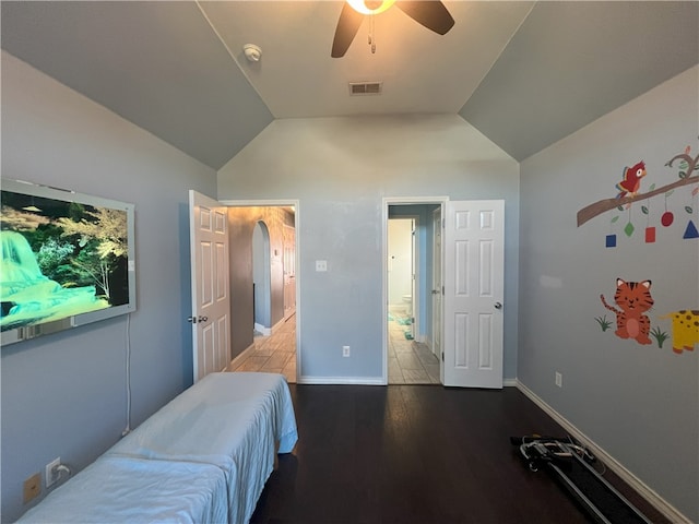 6317 Sir Jack St, Corpus Christi, TX 78414 - bedroom with lofted ceiling, wood finished floors, and a ceiling fan