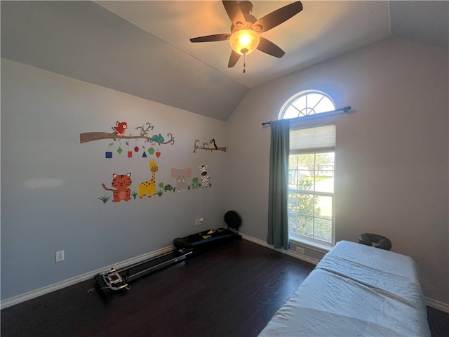 6317 Sir Jack St, Corpus Christi, TX 78414 - bedroom with lofted ceiling, dark wood finished floors, and a ceiling fan