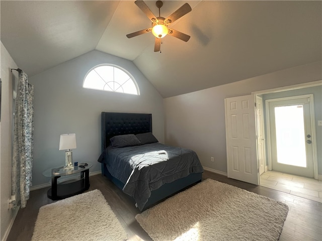 6317 Sir Jack St, Corpus Christi, TX 78414 - bedroom with lofted ceiling, wood finished floors, and a ceiling fan