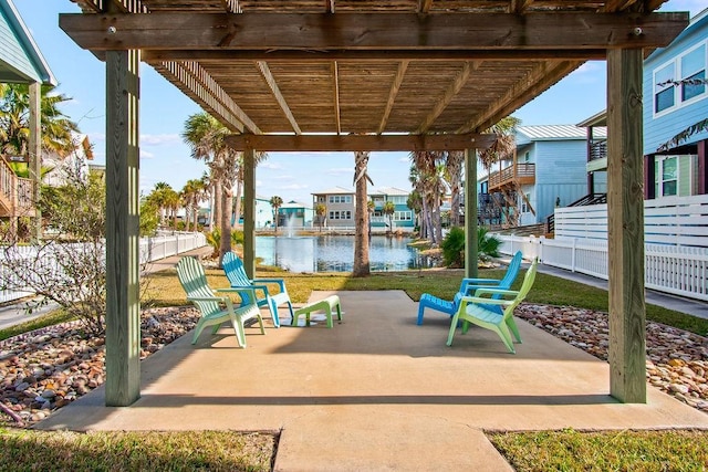 view of patio / terrace featuring a water view