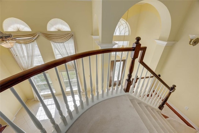 7725 Marissa Dr, Corpus Christi, TX 78414 - stairs with plenty of natural light, carpet flooring, and a towering ceiling