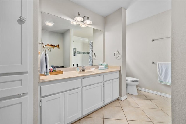 bathroom featuring tile patterned floors, vanity, and toilet