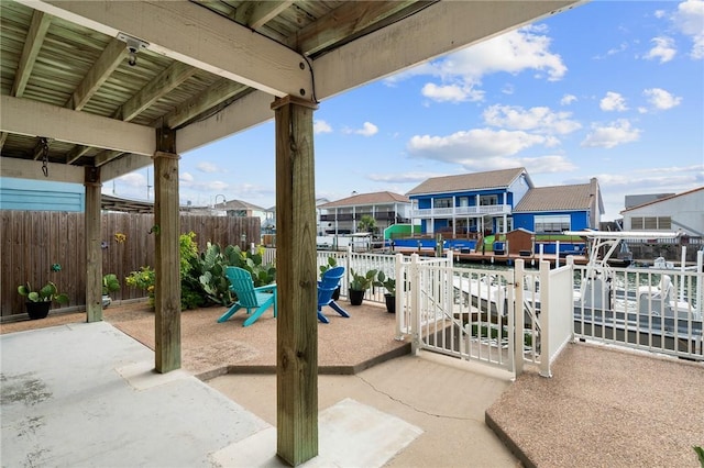 view of patio / terrace with a water view