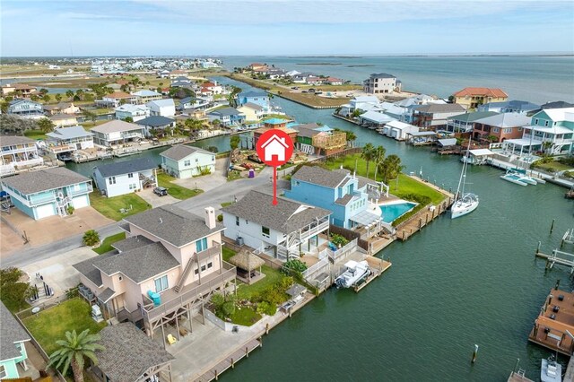 aerial view with a water view