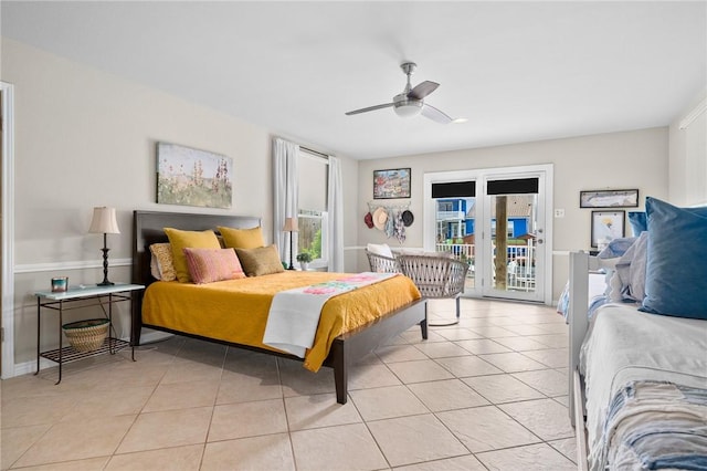 213 Port, Saint Claire, City By The Sea, TX 78336 - bedroom with access to outside, light tile patterned floors, and a ceiling fan