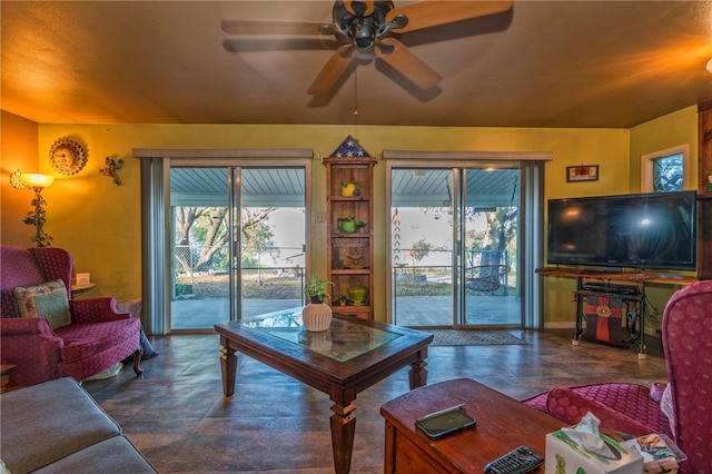 living room with ceiling fan