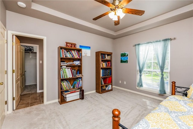 7601 Dijon Lake Dr, Corpus Christi, TX 78413 - carpeted bedroom with a raised ceiling, a spacious closet, and a ceiling fan